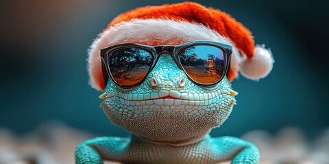 Cool Chameleon in Santa Hat and Sunglasses Greeting Card for Saint Nicholas Day