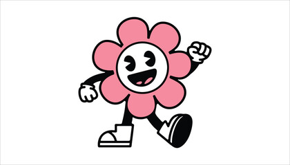 Cartoon Flower Running. Happy Character with Legs Vector.