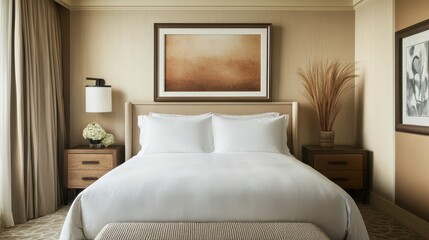 Fototapeta premium Bedroom interior with neutral tones and minimalist design