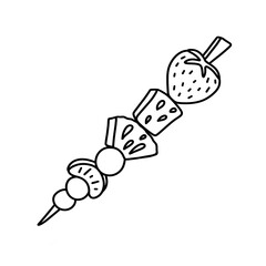 Fresh fruit skewers healthy summer snack. Thin line illustration.