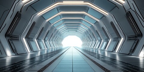Fototapeta premium Futuristic Minimalistic Corridor with Diffused Lighting and Metal Patterns