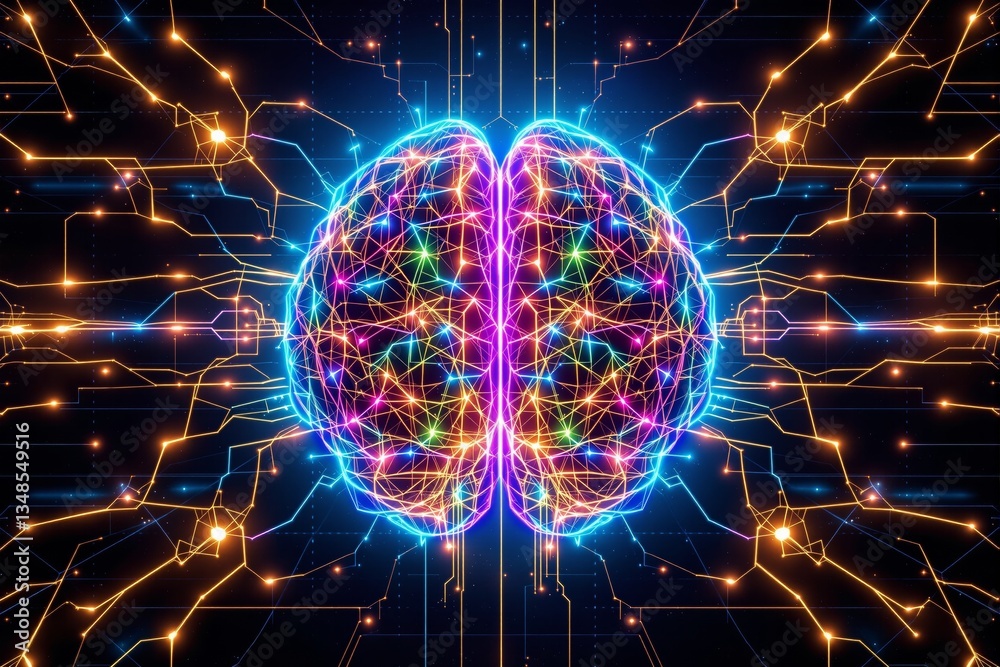 Aufkleber futuristic digital brain with glowing neural connections.