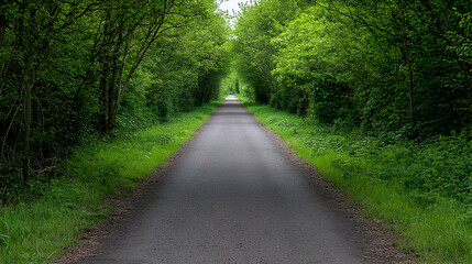 Obraz premium Pathway Through Dense Green Trees Canopy Creating a Tunnel Effect in Bright Daylight