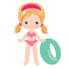 Cute little  girl  in the pool vector cartoon illustration