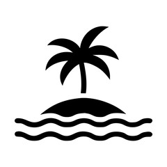 Tropical island with palm tree silhouette