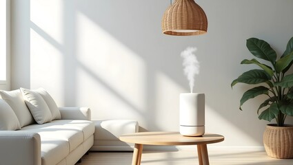 Clean Lines and Comfort: A Minimalist Living Room with Stylish Furniture and an Air Humidifier