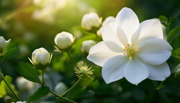 white fiowers beautiful natural green background
