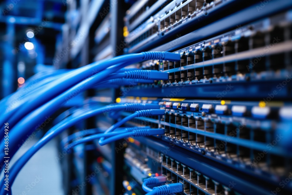 Aufkleber Close-up of network cables connected to server switches in a data center.