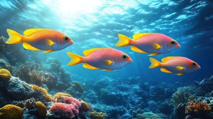 Fototapeta premium Vibrant Coral Reef Fish Underwater Scene Ocean