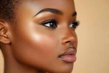 Fototapeta premium Close up portrait of beautiful woman showcasing elegant makeup