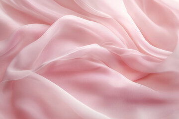 Obraz premium A dreamy chiffon fabric texture background in soft blush pink. The sheer, lightweight material with gentle waves creates a romantic, delicate aesthetic, perfect for ethereal dresses, elegant drapery,