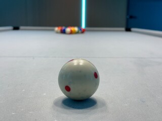 Close up look of billiard ball. Billiard ball game in a private room environment. Table game. 