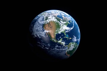 Earth from space with detailed view of continents, oceans, and cloud formations.