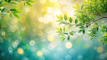 Obraz premium Vibrant Green Leaves and Soft Bokeh Background, Ideal for Relaxation and Wellness Themes