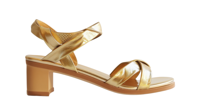 Golden high heel sandals isolated on transparent background
