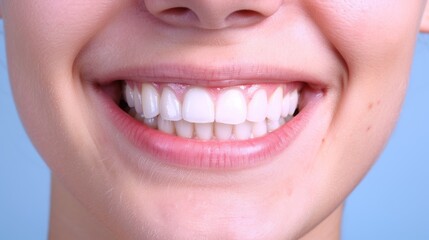 Obraz premium Radiant smile and bright white teeth of a young woman against a clean white background