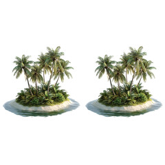 Fototapeta premium Small tropical island with palm trees on white background