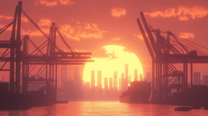 Obraz premium Harbor Sunset at Cargo Port