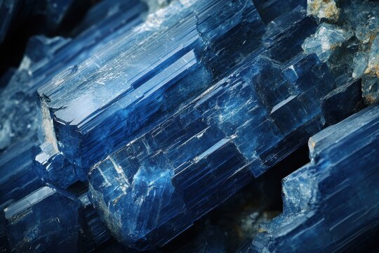 Stunning blue kyanite crystals glistening under soft light in a natural setting