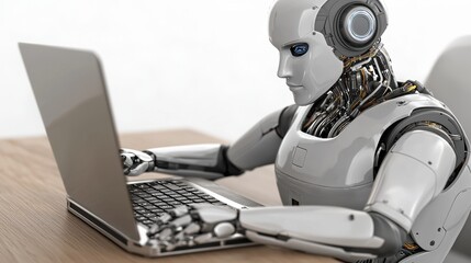 Naklejka premium Robotic automation in action ai technology assisting workflows in a modern office environment