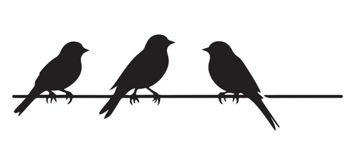 Three Black Birds Perched on a Wire Silhouette Illustration