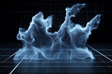 Abstract blue ethereal cloud shape floating over a grid background