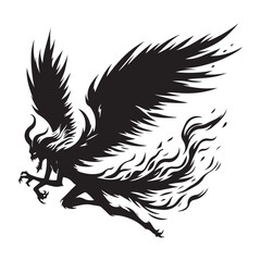 Demonic Angel Silhouette Vector Illustration Fiery Winged Creature