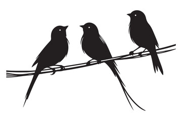 Three Birds On A Wire Silhouette Vector Illustration Graphics