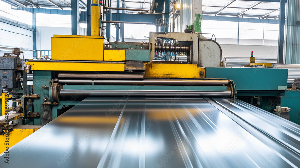 Poster Large scale rolling machine processes metal sheets efficiently Generative AI
