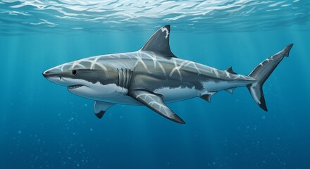 Obraz premium Majestic Great White Shark Underwater Ocean Wildlife Marine Animal Powerful Predator