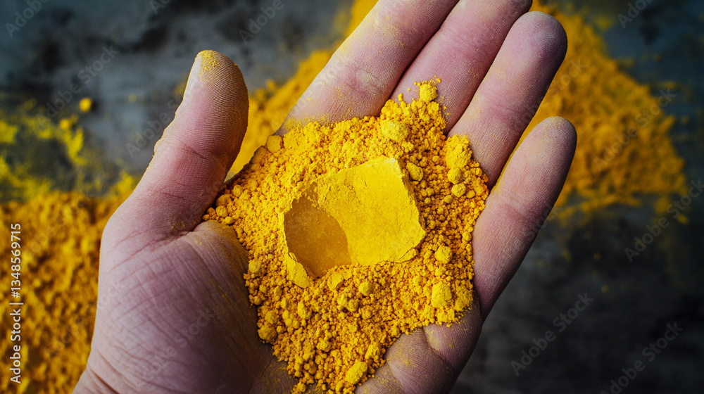 Poster hand holding uranium yellowcake in a scientific setting generative ai