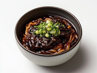 Obraz premium Jajangmyeon Served in Textured Ceramic Bowl with Garnish