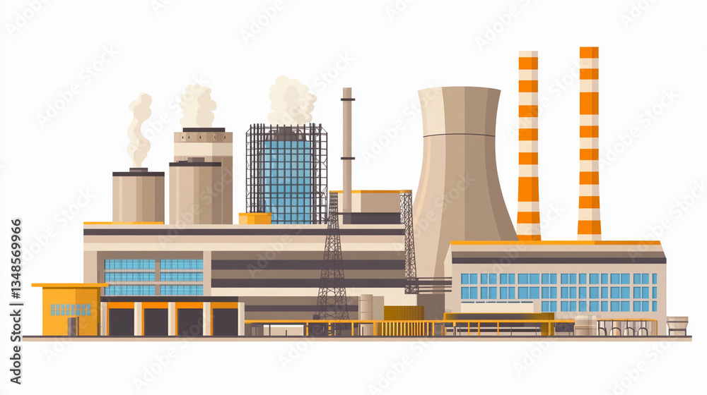 Poster nuclear power plant factory structure in industrial setting generative ai