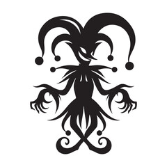 Creepy evil jester joker silhouette vector illustration dark design