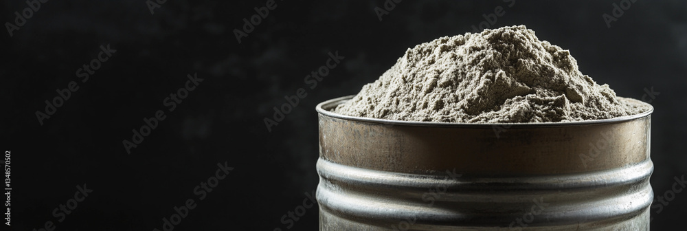 Poster uranium powder stored in metal barrel with dark background generative ai