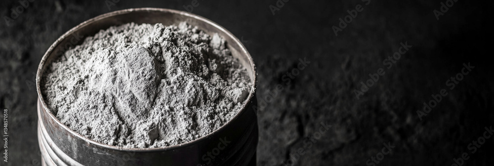 Poster uranium powder stored in a metal barrel in dark setting generative ai