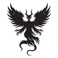 Sinister Demon Silhouette with Wings and Horns Fantasy Creature Illustration