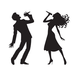 Singers Duet Silhouette Vector Illustration Musicians Performing Together Art