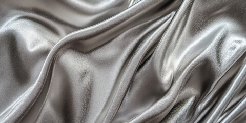 Obraz premium A futuristic metallic fiber fabric texture background in shimmering platinum silver. The fine interwoven strands reflect light dynamically, creating a sleek, high-tech, and avant-garde textile effect,