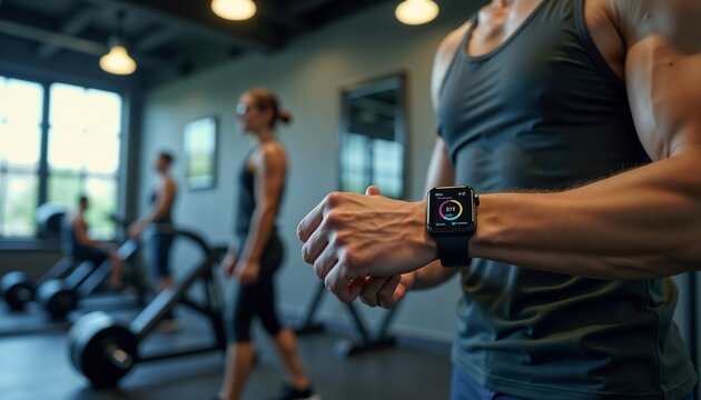 Muscular Person with Fitness Tracker in Gym