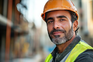 Confident Construction Worker Portrait Hard Hat Safety Gear Professional Builder Industrial Male Person Construction Site Building Industry 