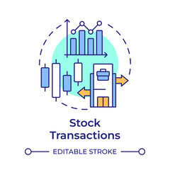 Stock transactions multi color concept icon. Transfer and issuance of equity. Intercompany operations. Round shape line illustration. Abstract idea. Graphic design. Easy to use in booklet