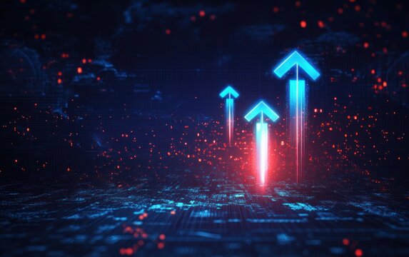 Futuristic Digital Transformation Background with Blue Arrows Rising Up Business Growth Technology - Powered by Adobe