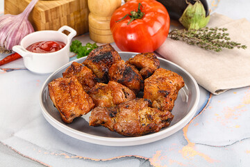 Grilled pork neck meat shashlik