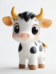 Adorable 3D Anime Cow Icon with Big Eyes, Soft Colors, and a Sweet Expression