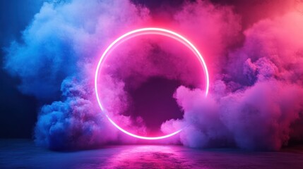 Neon Circle in Smoky Abstract Space