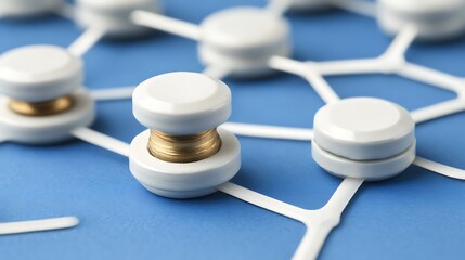 Abstract Networked Connectors Displayed on a Bright Blue Background