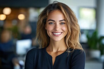 Obraz premium Confident Young African American Woman Smiling in Office Setting