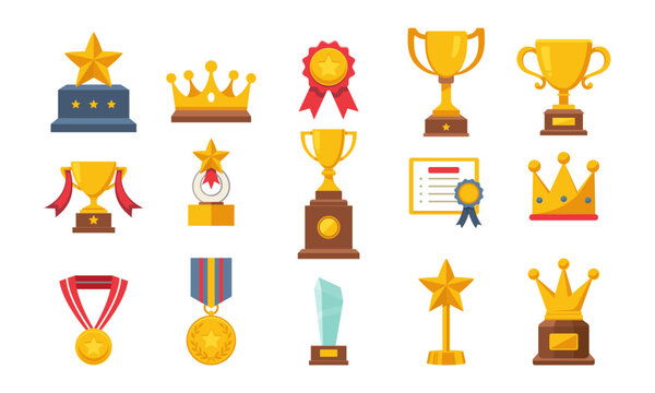 Award and trophy element vector illustration set