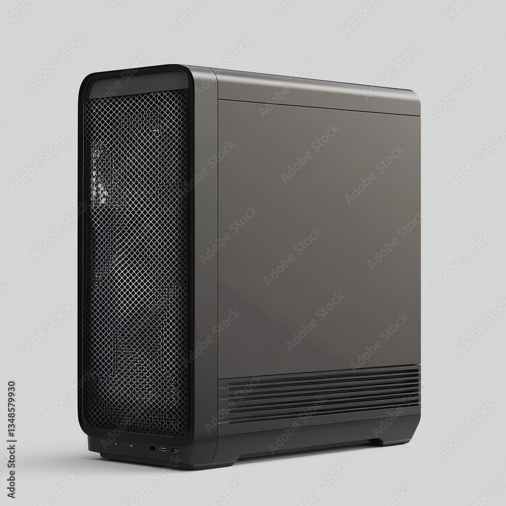 Aufkleber Sleek and Modern Grey Computer Tower with Mesh Front Panel for Optimal Airflow and Enhanced Cooling Performance